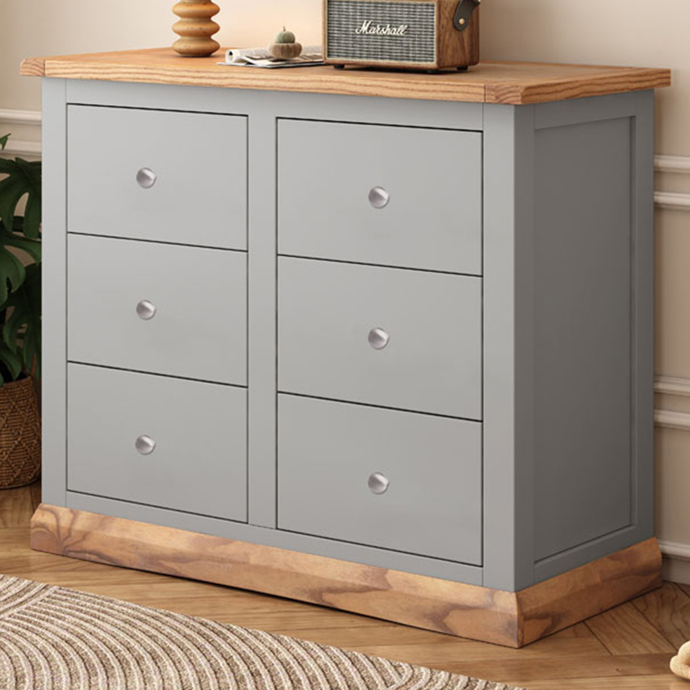 Cabinet Bits Biccari 6 Drawer Grey Chrome Knob Chest of Drawers Image 1