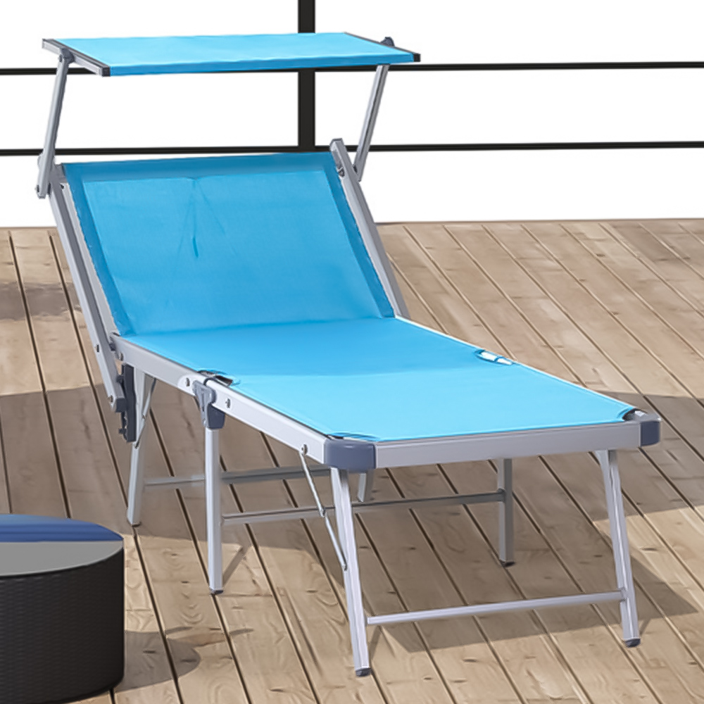 Outsunny Blue Recliner Sun Lounger with Canopy Image 1