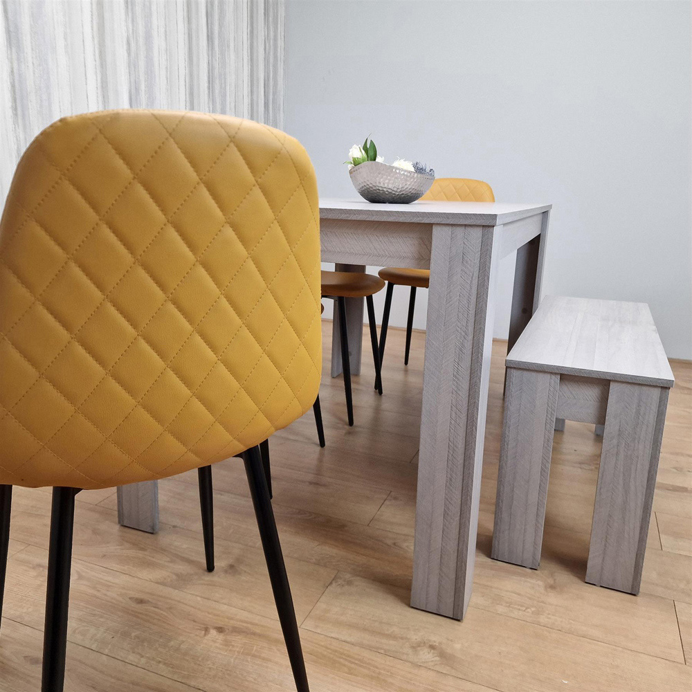 Kosy Koala 6 Seater Faux Leather Dining Bench Set Grey and Mustard Image 4