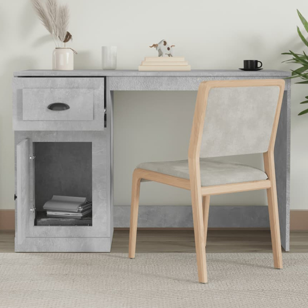 vidaXL Single Door Single Drawer Study Desk Concrete Grey Image 1