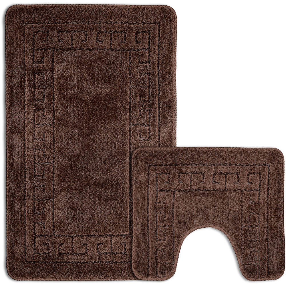 Velosso Greek Key Chocolate Bath Mat Set Image 1
