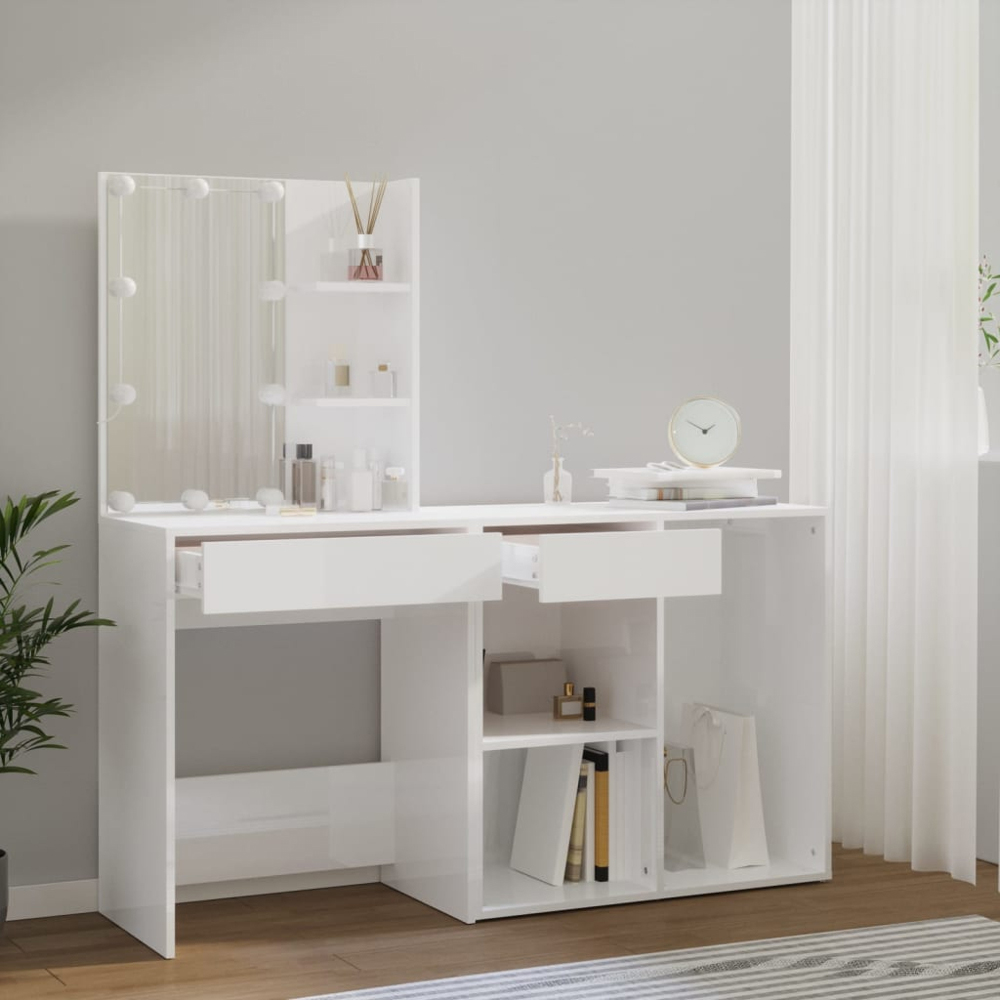 vidaXL White Dressing Table with LED Mirror and Cabinet Image 9