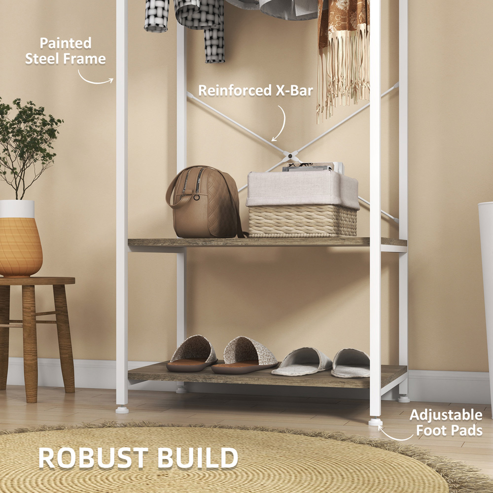 HOMCOM 2 Shelf Grey Shoe Storage with Coat Rack Image 8