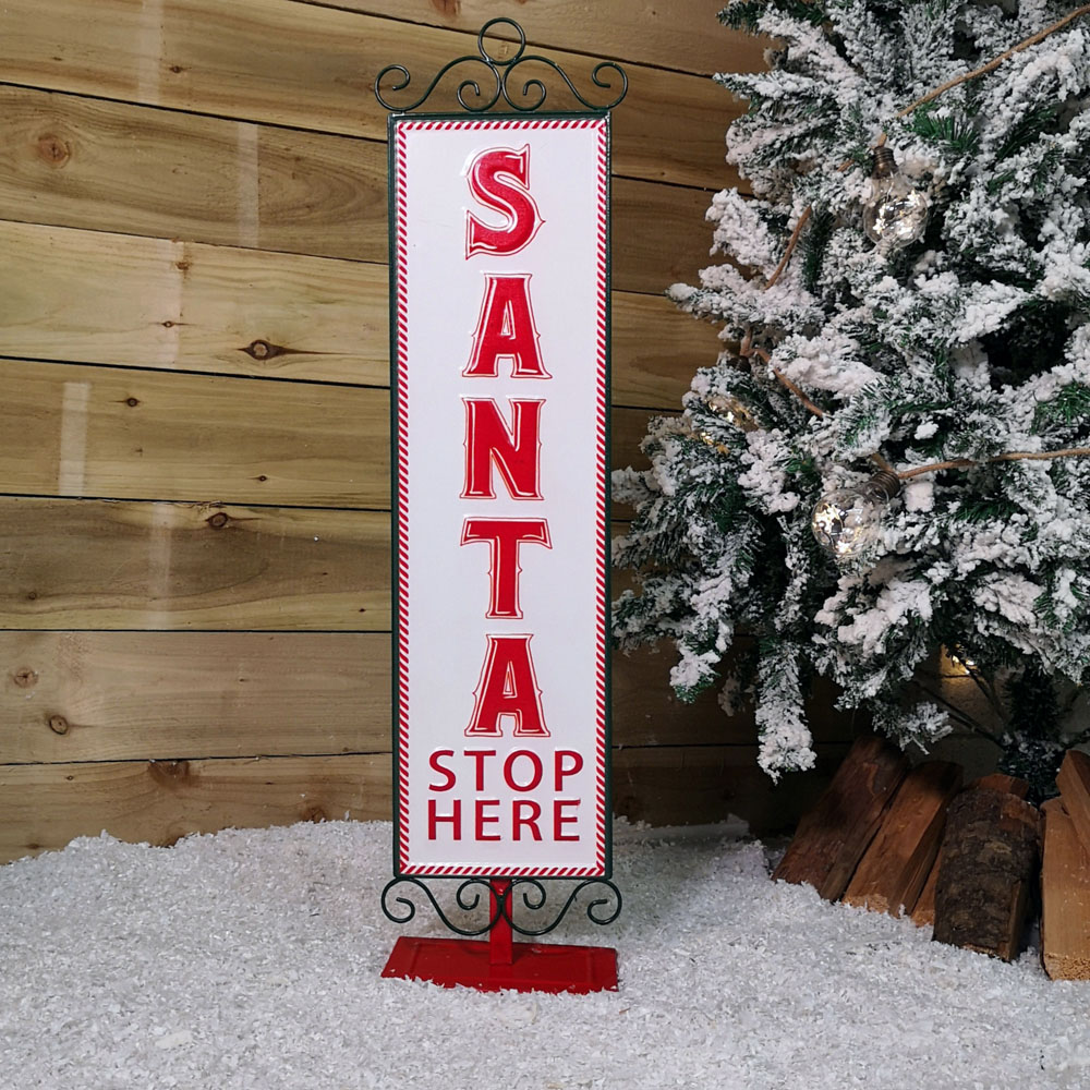 Samuel Alexander Red and White Santa Stop Here Sign Christmas Decoration 86cm Image 2