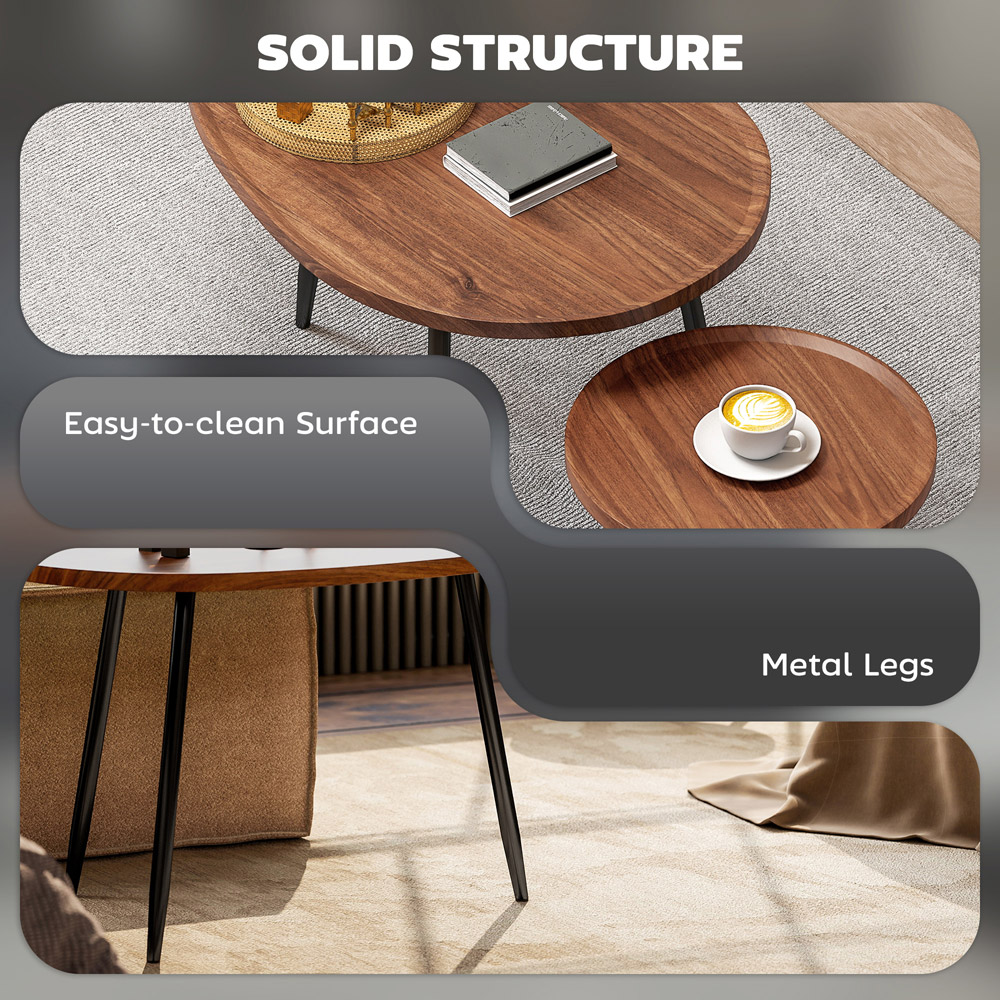 HOMCOM Chestnut Wood Effect Side Table Set of 2 Image 7