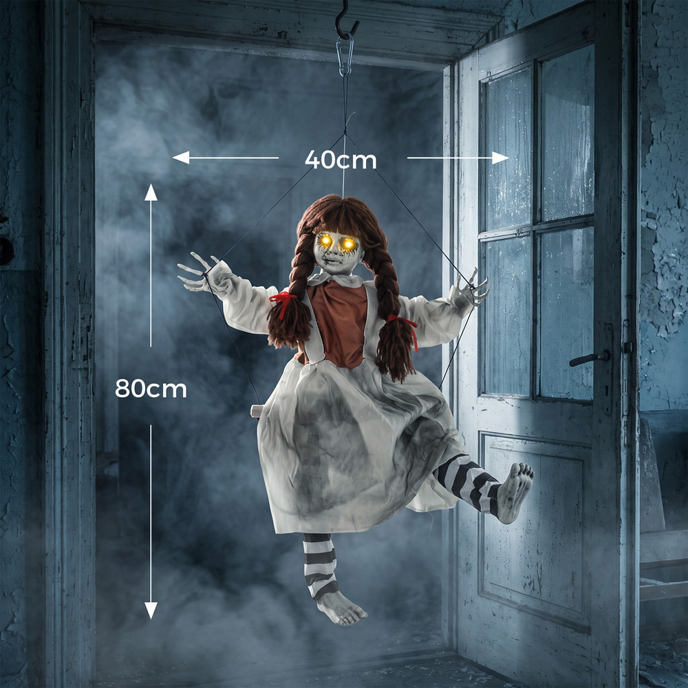 HOMCOM Light Up Animated Hanging Creepy Girl on Swing Halloween Decoration 2.6ft Image 9
