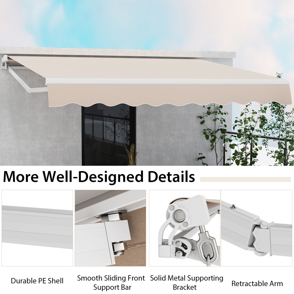 Costway Beige Retractable Manual Patio Awning 3.6 x 3m Image 6