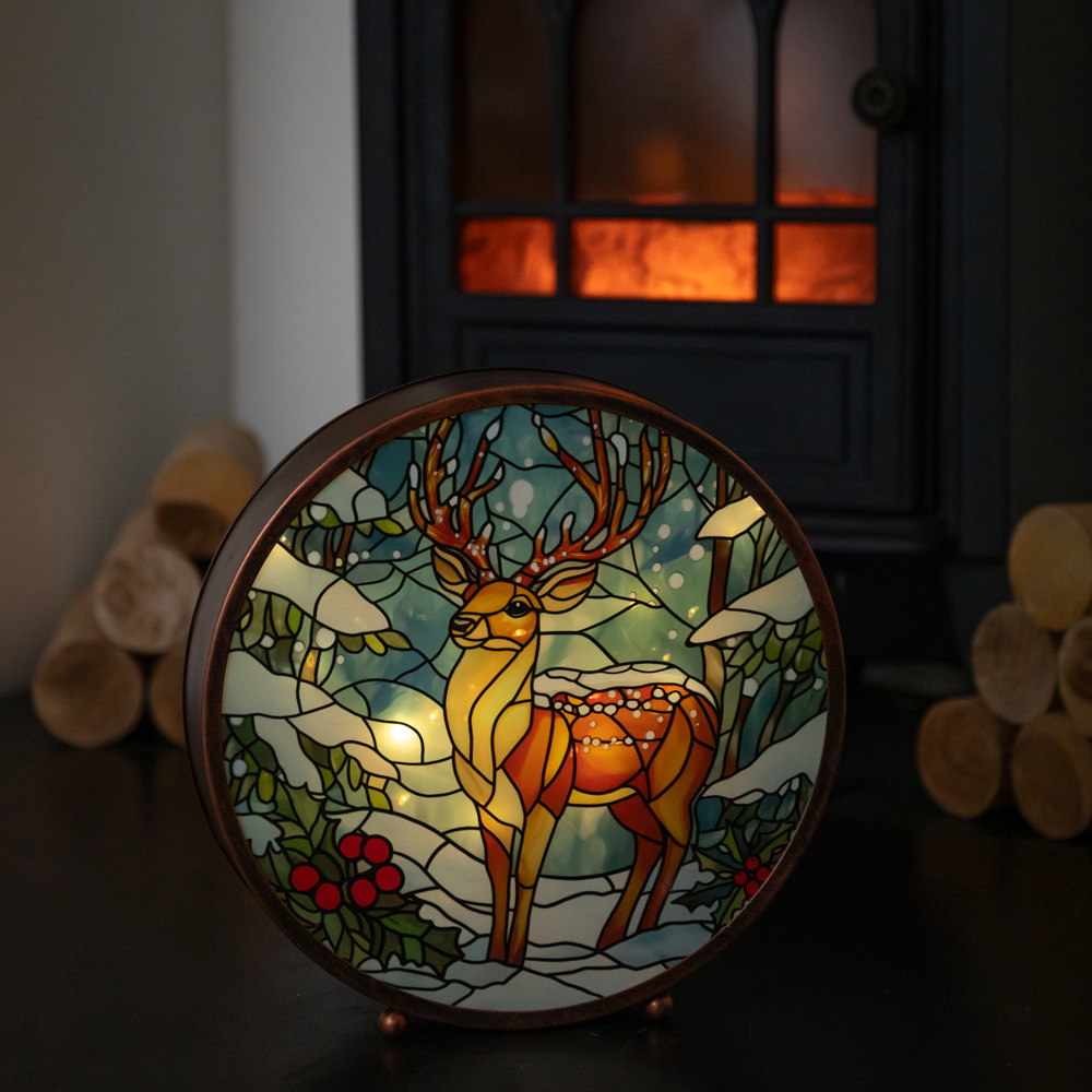 Samuel Alexander Dual Powered Light Up Stained Glass Stag Christmas Decoration 25cm Image 5