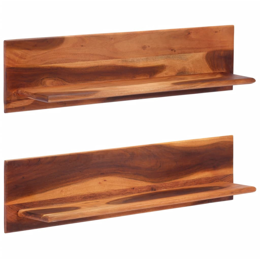 vidaXL 112cm Set of 2 Honey Brown Floating Wall Shelf Image 2