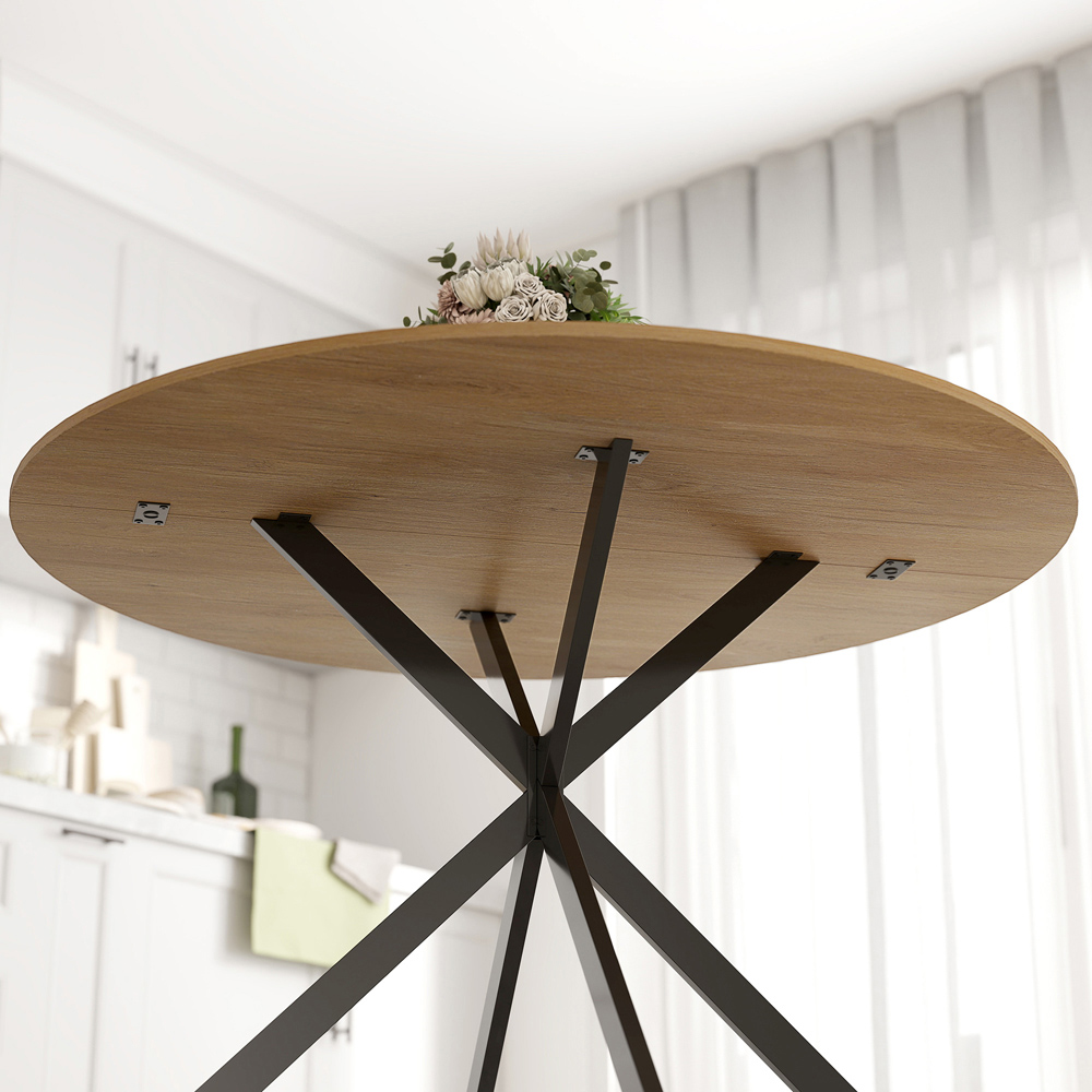 Portland 4 Seater Industrial Dining Table Black and Woodgrain Effect Image 3