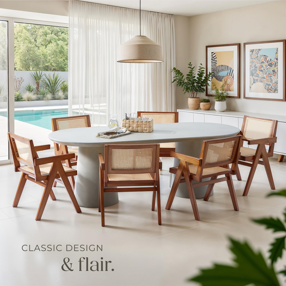 tectake Lizzy Dark Oak Dining Chair with Rattan Backrest Image 4