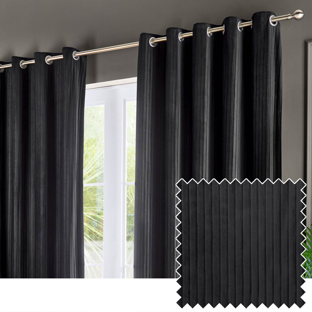 Paoletti Corinthian Black Velvet Eyelet Curtains 168 x 137cm Image 6