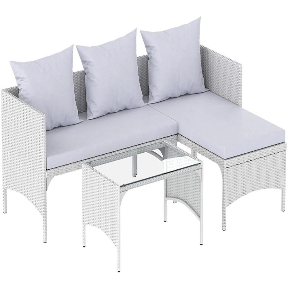 Rattrix 3 Seater Grey Rattan Garden Chaise Conversation Set with Cushion Image 2