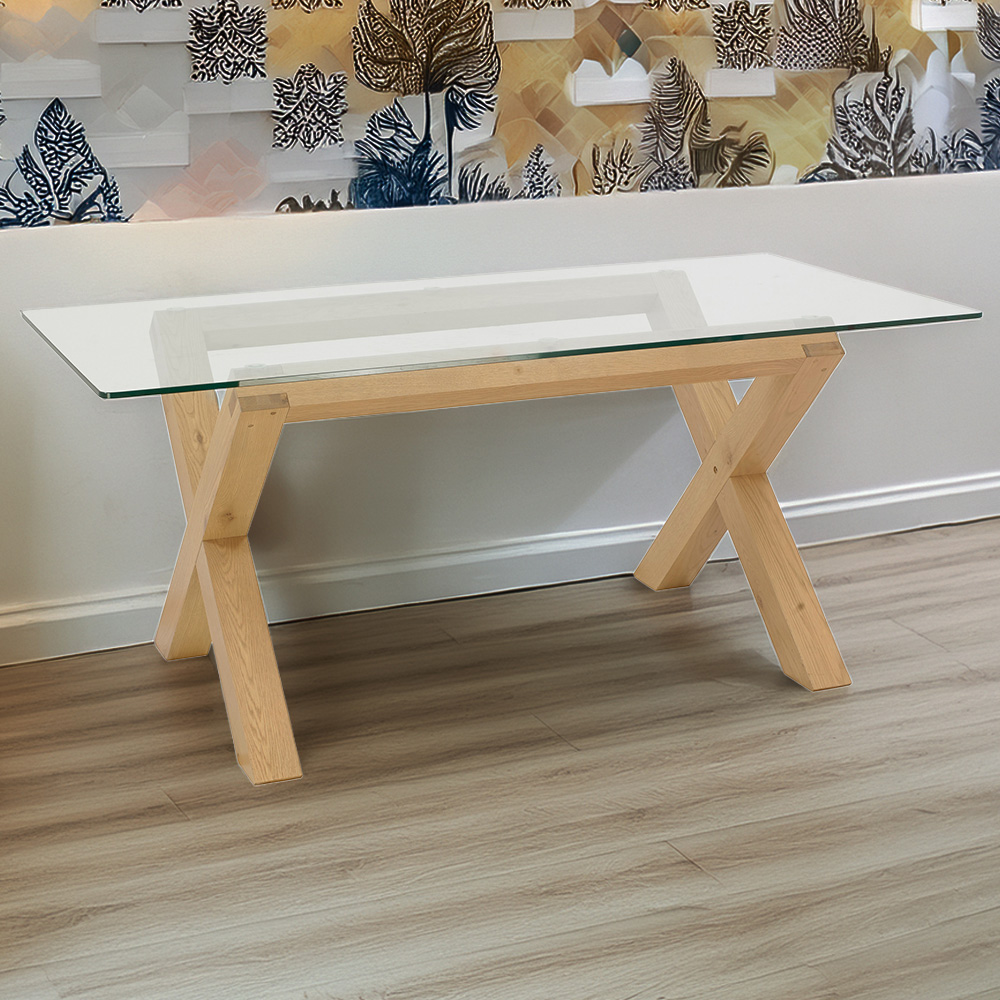 Bentley Designs Turin 6 Seater Light Oak Glass Top Dining Table Image 1