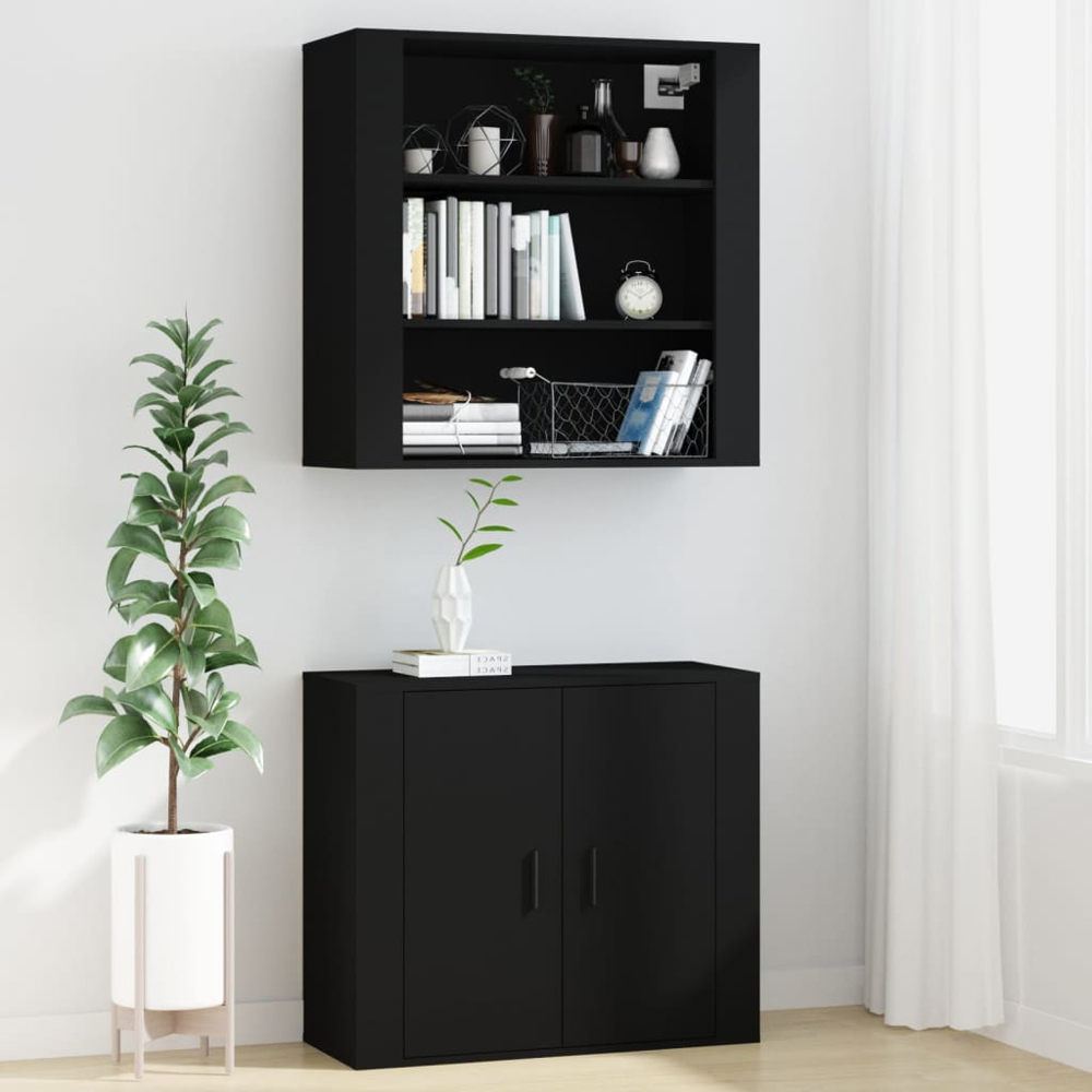 vidaXL 3 Open Shelf Black Wall Mounted Cabinet Image 7