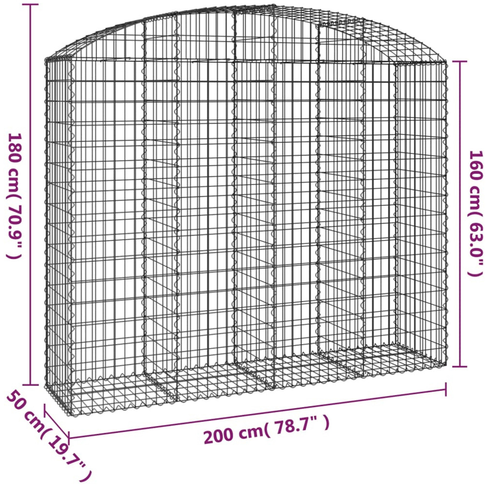 vidaXL Silver Galvanised Iron Gabion Basket 200 x 50 x 160/180cm Image 4