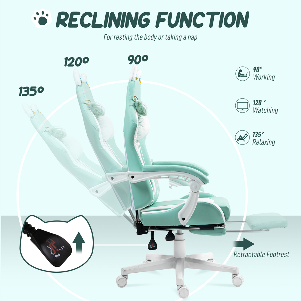 HOMCOM Light Blue Reclining Gaming Chair with Footrest Image 6