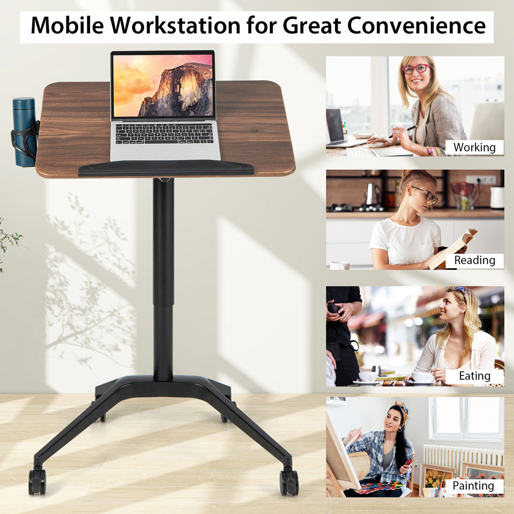 Costway Adjustable Standing Desk with Tablet and Cup Holder Brown Image 7