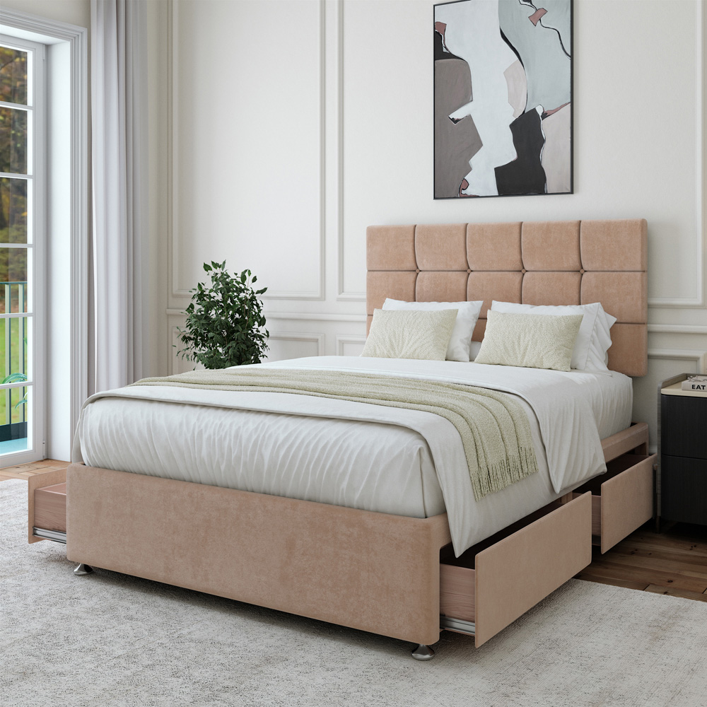 Bedmaster Super King Size Mink Naples Velvet 4 Drawer Divan Base with Pearl Headboard Image 3