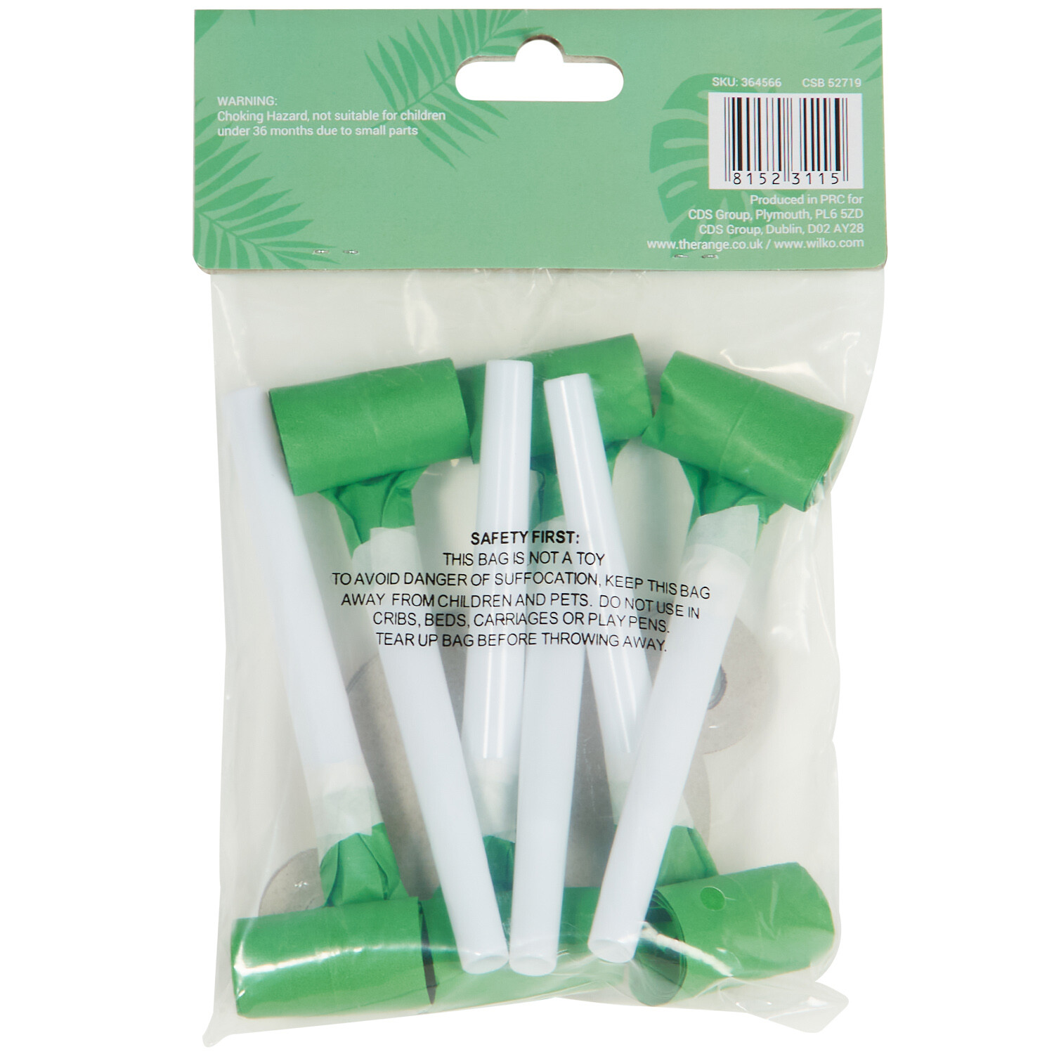 Set of 6 Dinosaur Party Blowers with Face Cards - Green Image 2