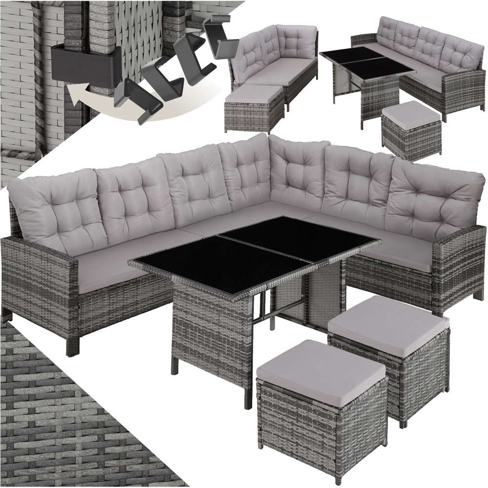 tectake Barletta 8 Seater Grey Rattan Garden Sofa Set Image 2