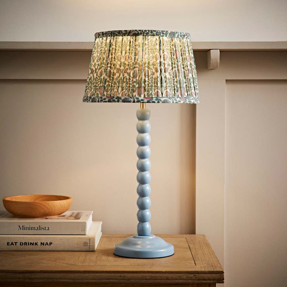 ValueLights Floral Pleated Shade Pastel Blue Bobbin LED Table Lamp with Bulb Image 3