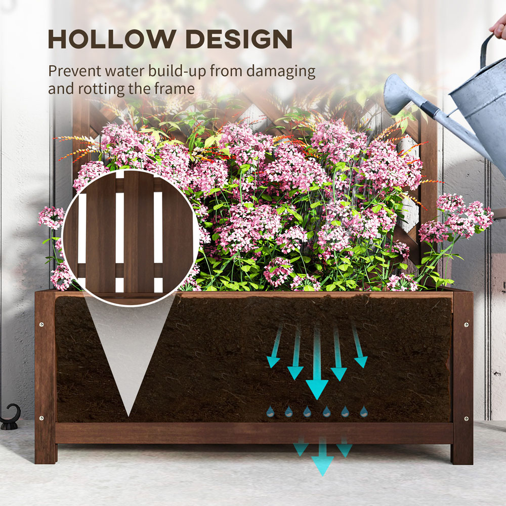 Outsunny Dark Brown Wooden Planter Box with Trellis Image 6