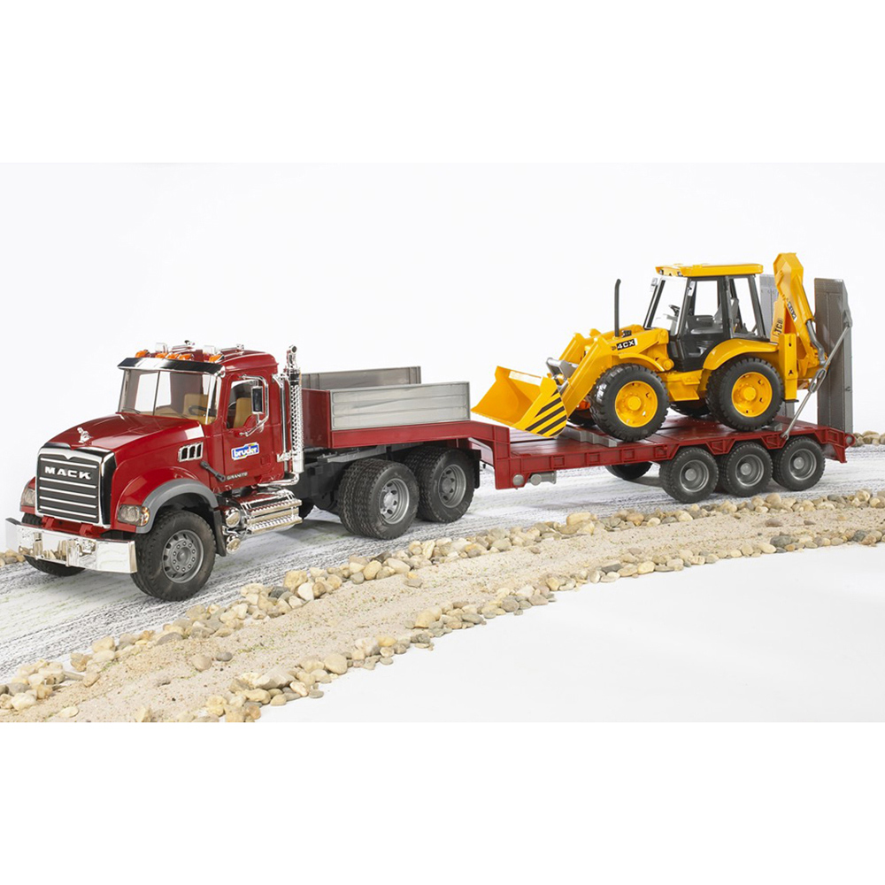 Bruder Kids MACK Granite Low Loader Truck with JCB 4CX Backhoe Loader Playset Model Image 2