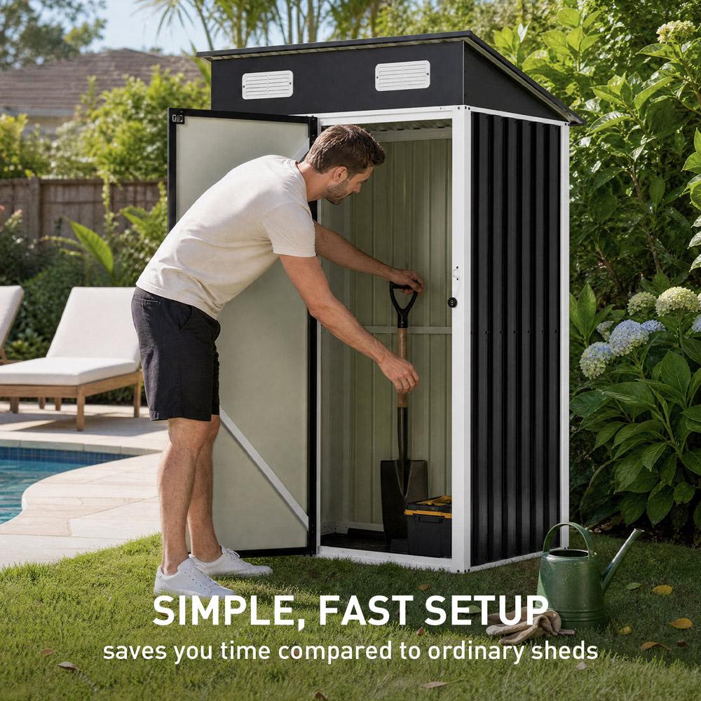 Living and Home 4 x 3ft Black Pent Quick Assembly Metal Garden Storage Shed Image 4