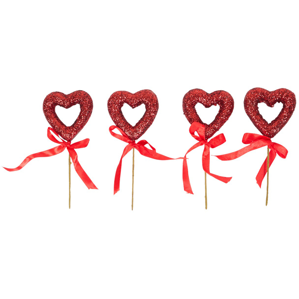 Pack of 4 Ribbon Heart Picks - Red Image 3