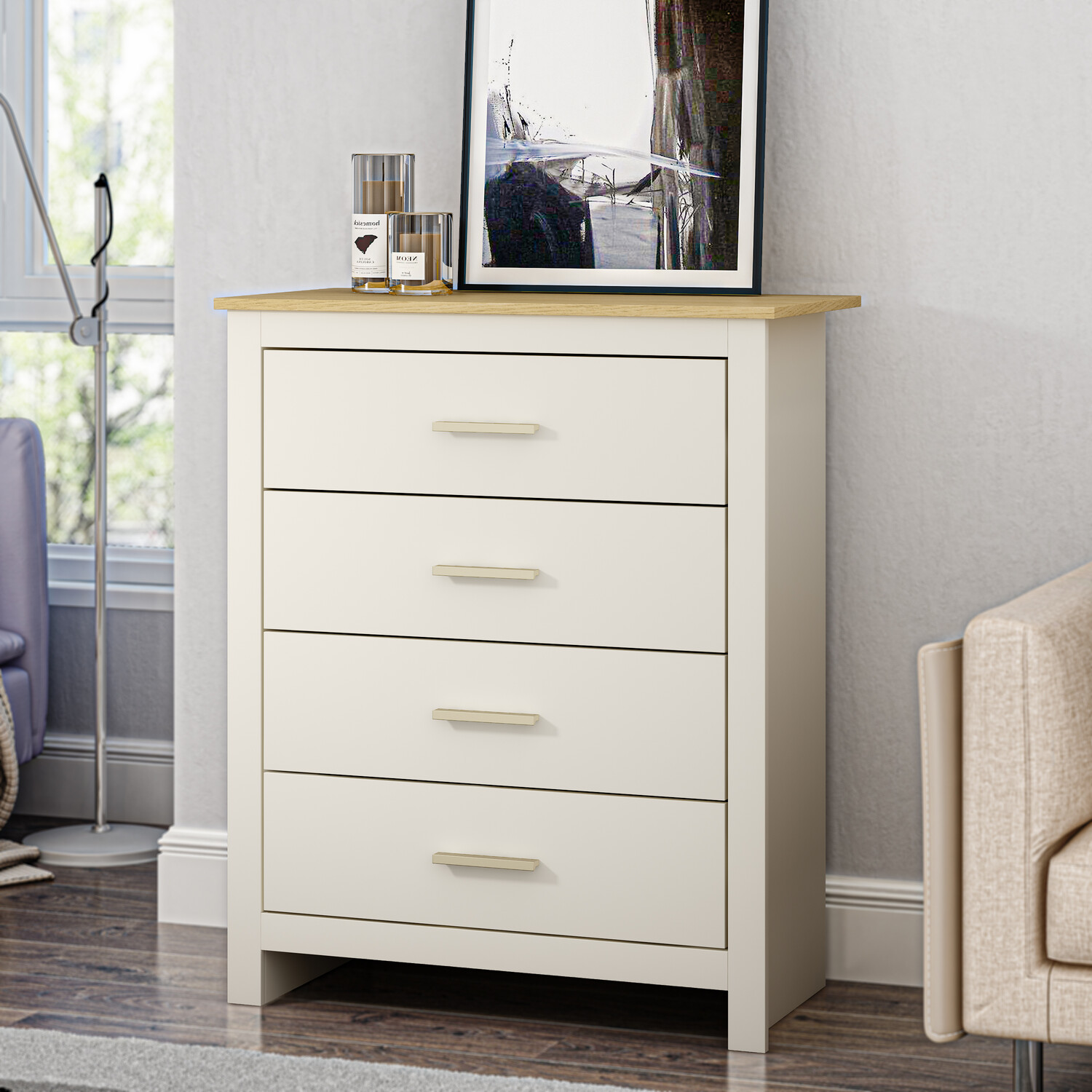 Lexington 4 Drawer Cream Gold Handled Chest of Drawers Image 2