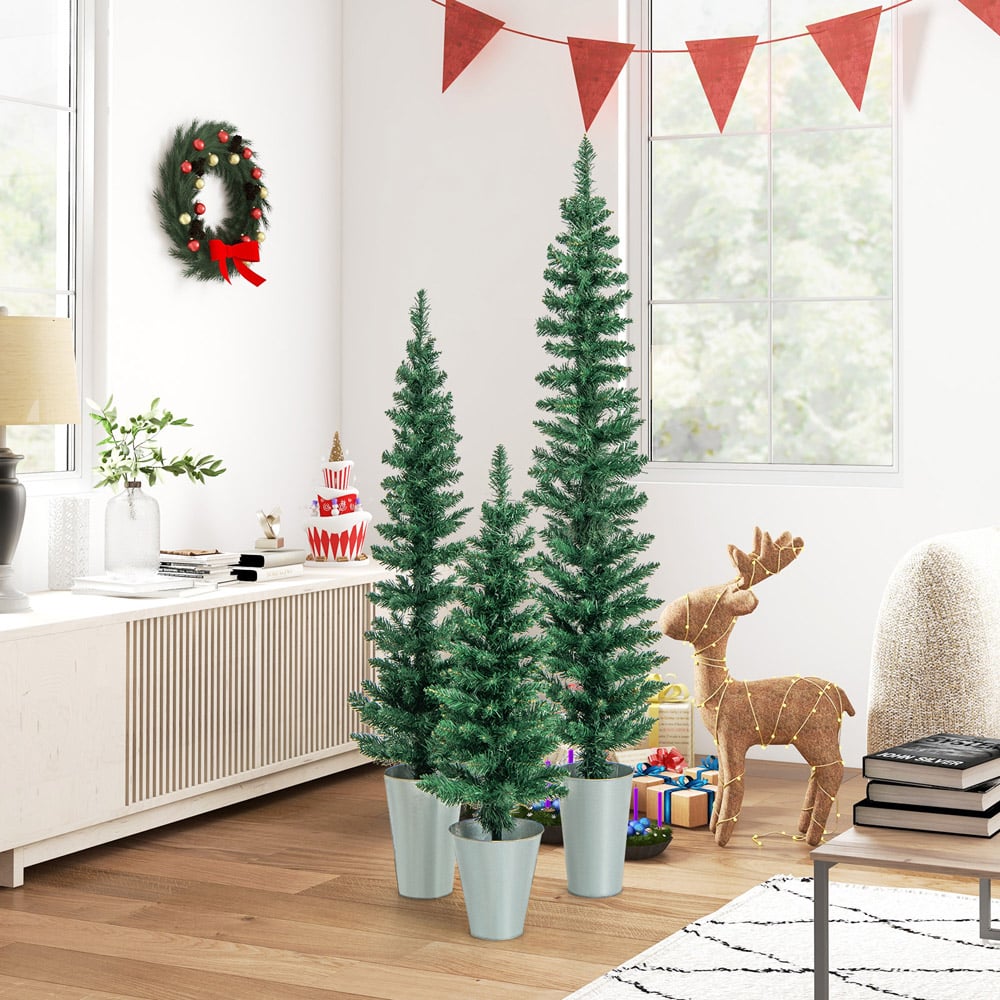 Costway Artificial Christmas Tree with Silver Bucket 3 Pack Image 2
