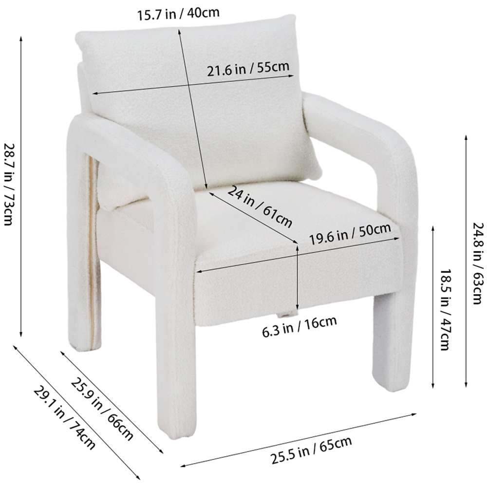 Living and Home White Teddy Fleece Upholstered Accent Chair with Lumbar Pillow Image 9
