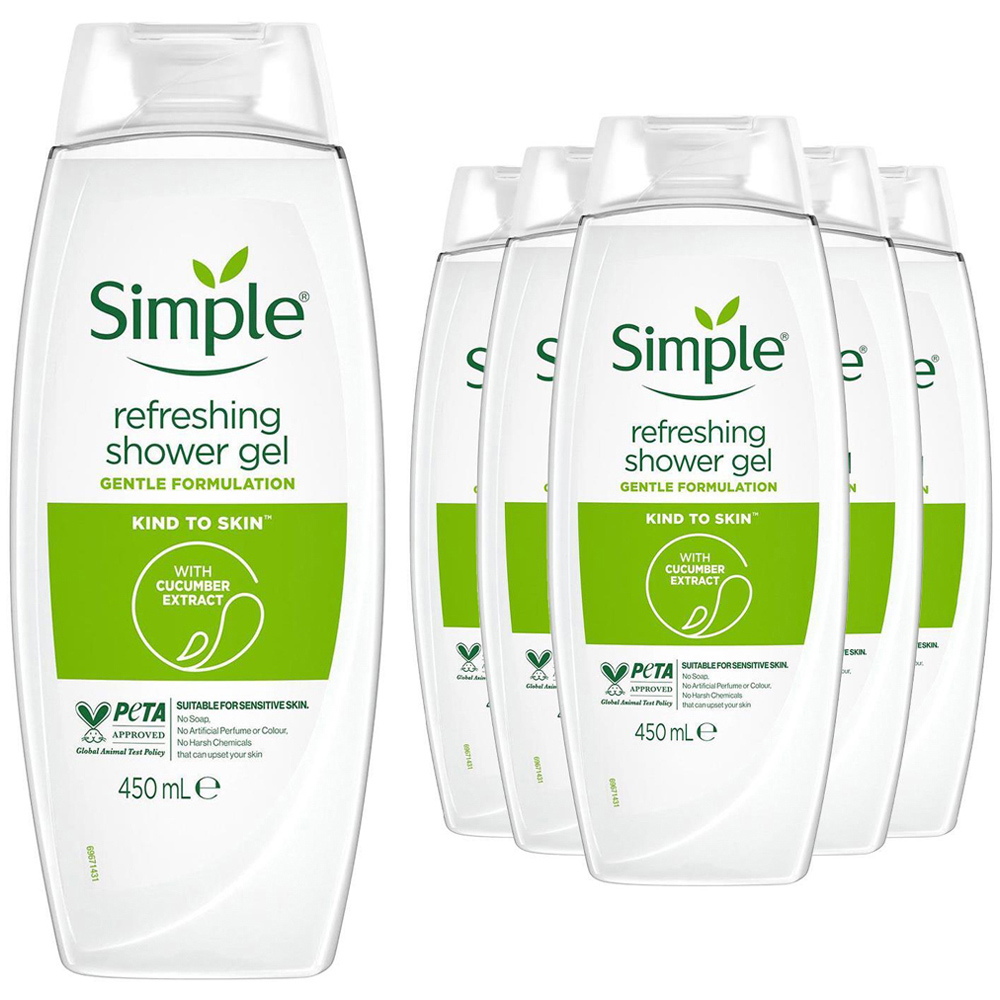 Simple Kind to Skin Refreshing Shower Gel 450ml 6 Pack Image 1