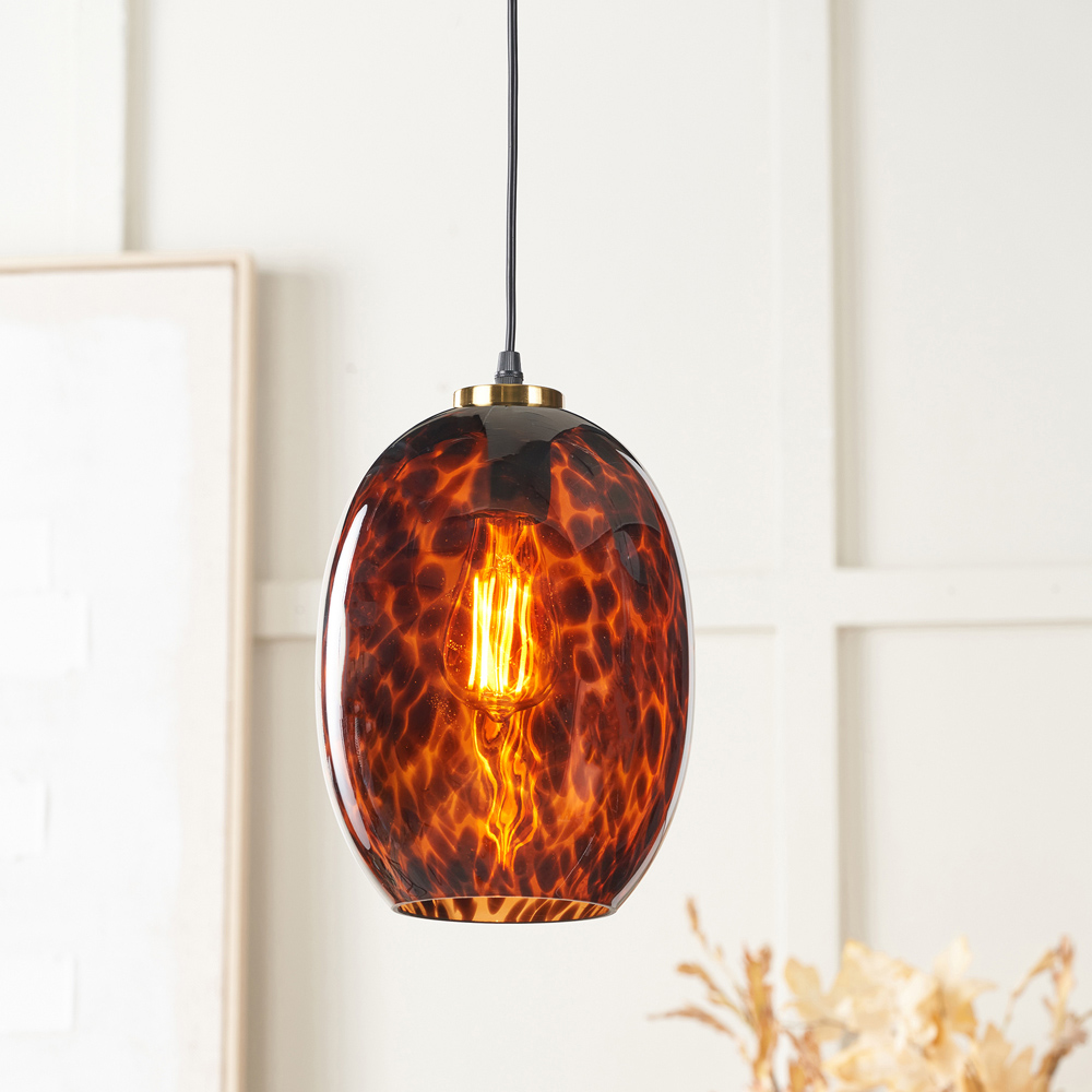 Pacific Lifestyle Lucien Tortoiseshell Egg Glass Pendant Light with Gold Fitting Image 2