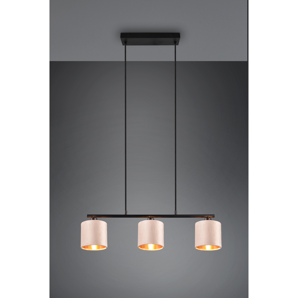 TRIO Julieta 3 Light Matt Black and Smoked Glass Ceiling Pendant Light Image 3