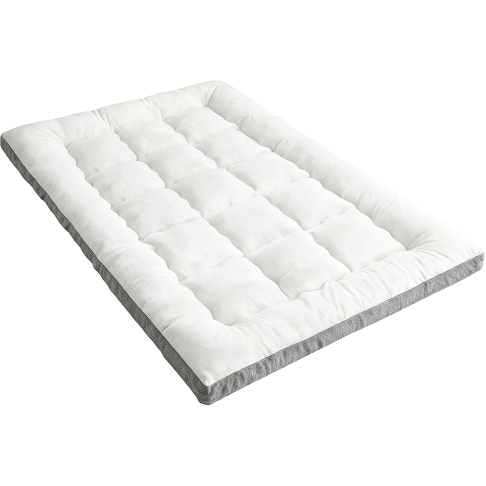 Living and Home Double White and Grey Plush Quilted Mattress Topper Image 1