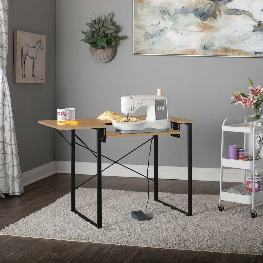 Sewing Online 13406 Charcoal Black and Ashwood Dart Sewing Machine Table with Foldable Top Image 8
