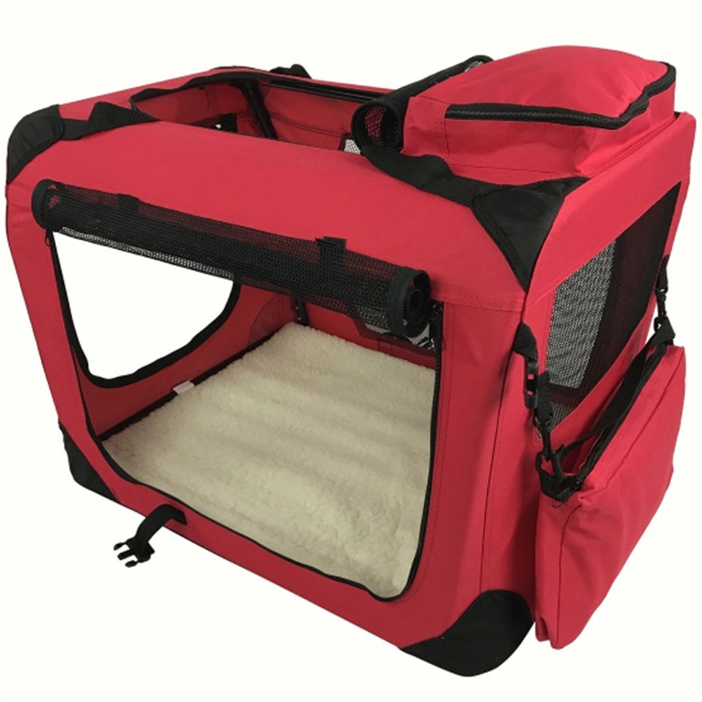 Folding Soft Crate Fabric Pet Carrier - Red - Medium Image 2