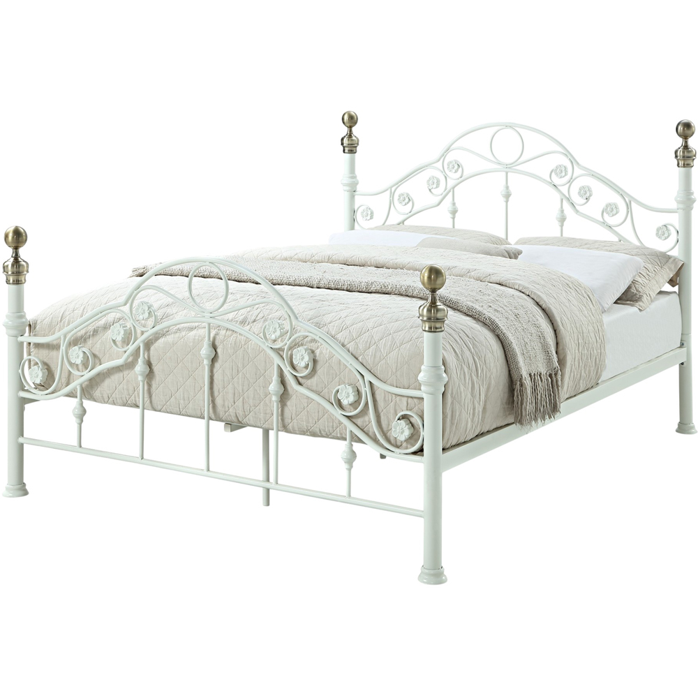 OAT Home Kensington King Size White and Brass Metal Bed Frame Image 2