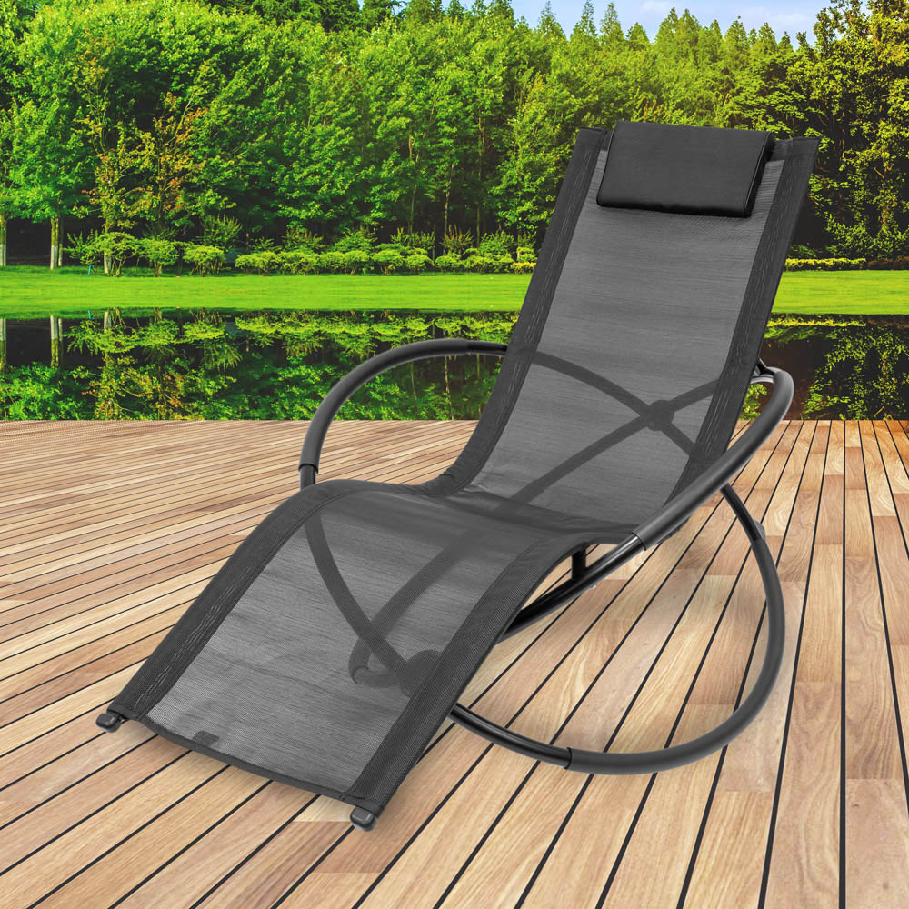 GardenKraft Louis Textile Black Rocking Lounger Image 8