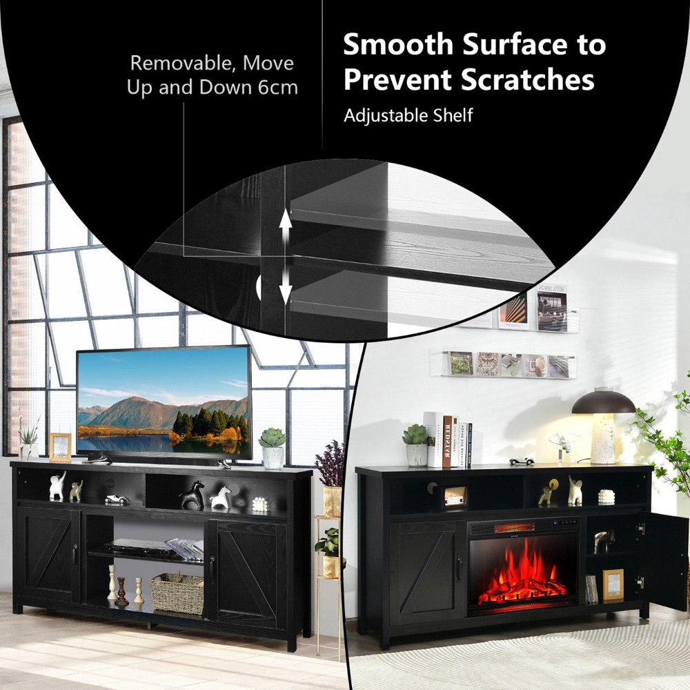 Costway Modern Farmhouse 2 Door Black TV Unit Image 6