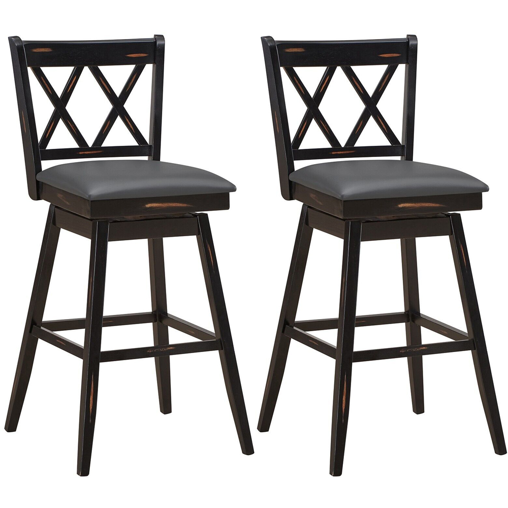 Costway Black Counter Height Bar Stool with Upholstered Cushion Set of 2 Image 2
