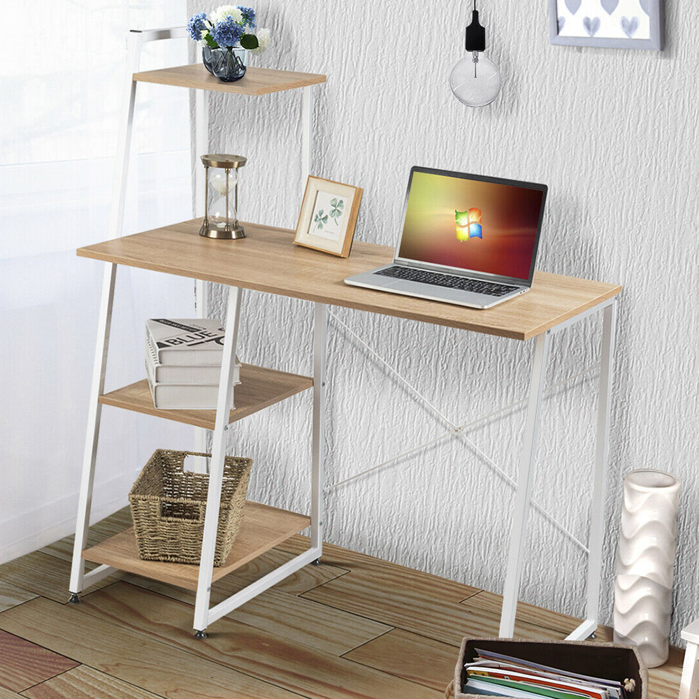 Costway 3 Shelf Adjustable Computer Desk Natural Image 1