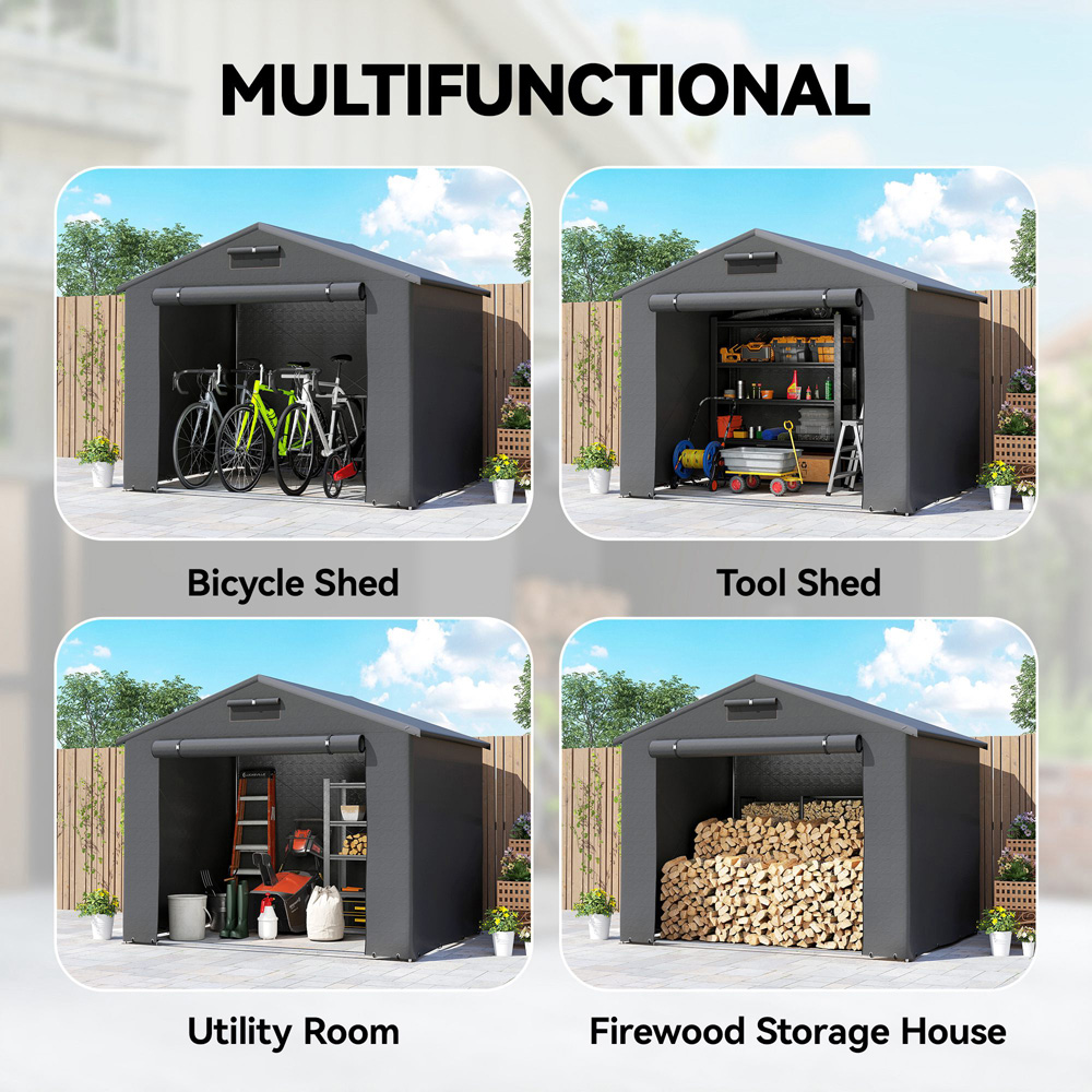 Outsunny 8 x 4ft Dark Grey Garden Storage Shed with Roll-Up Zipper Door Image 7