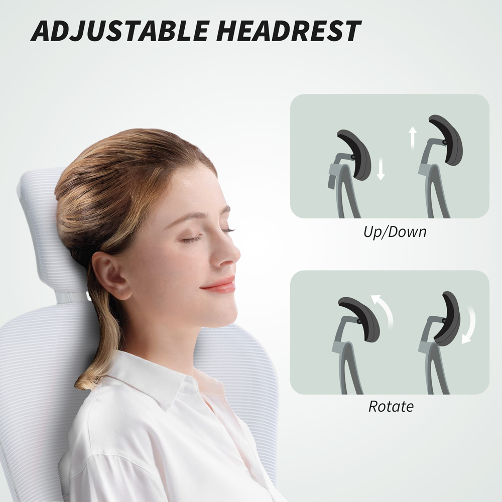 Vinsetto White Ergonomic Mesh Office Chair with Headrest Image 7