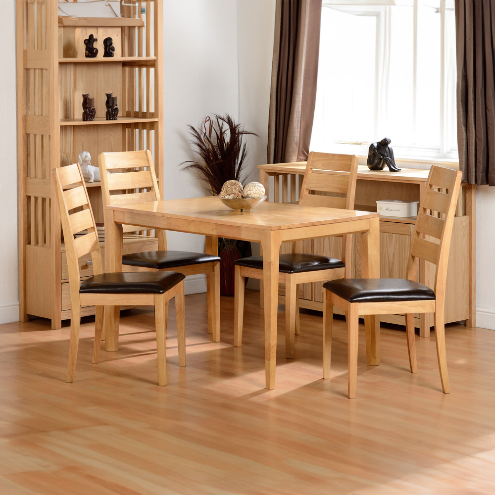 Seconique Logan 4 Seater Small Dining Set Oak Varnish and Brown Image 1