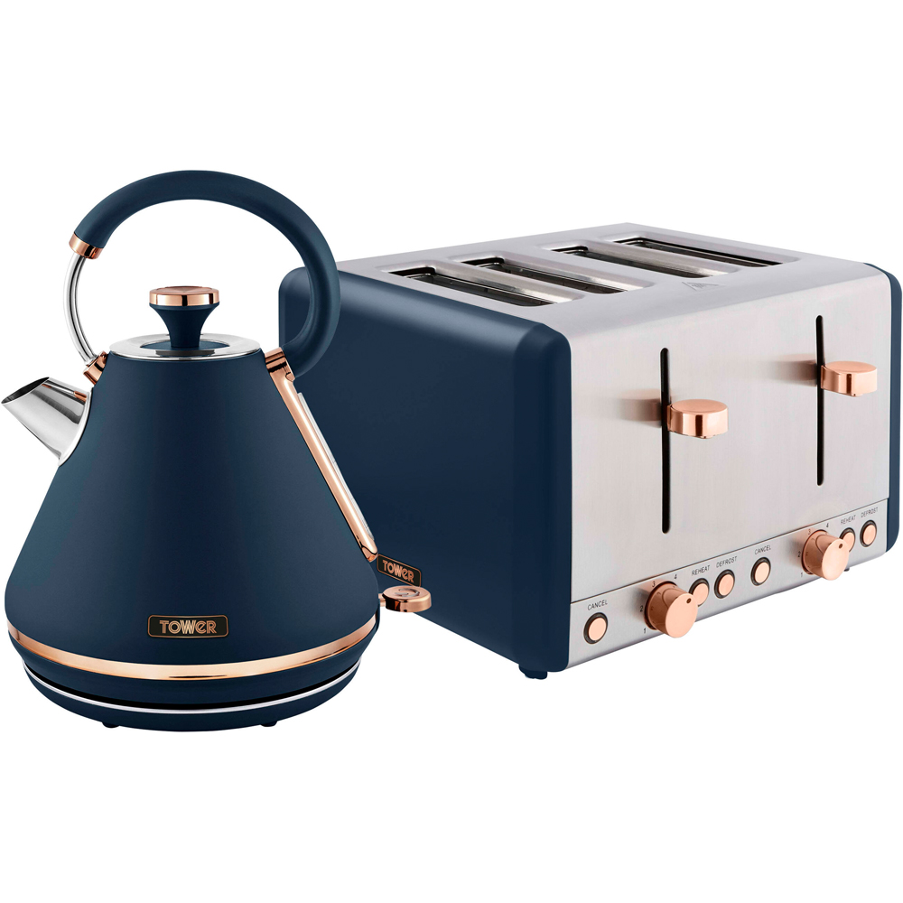 Tower Cavaletto EEJB225 Blue 4 Slice Toaster with 1.7L Kettle Set Image 1