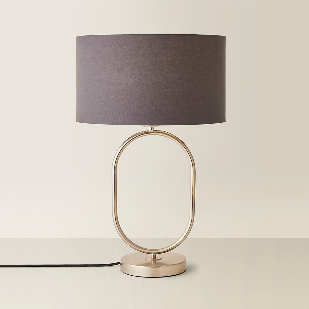 ValueLights Antonia Charcoal Fabric Drum Lamp Shade Brushed Chrome Oval LED Table Lamp Image 5