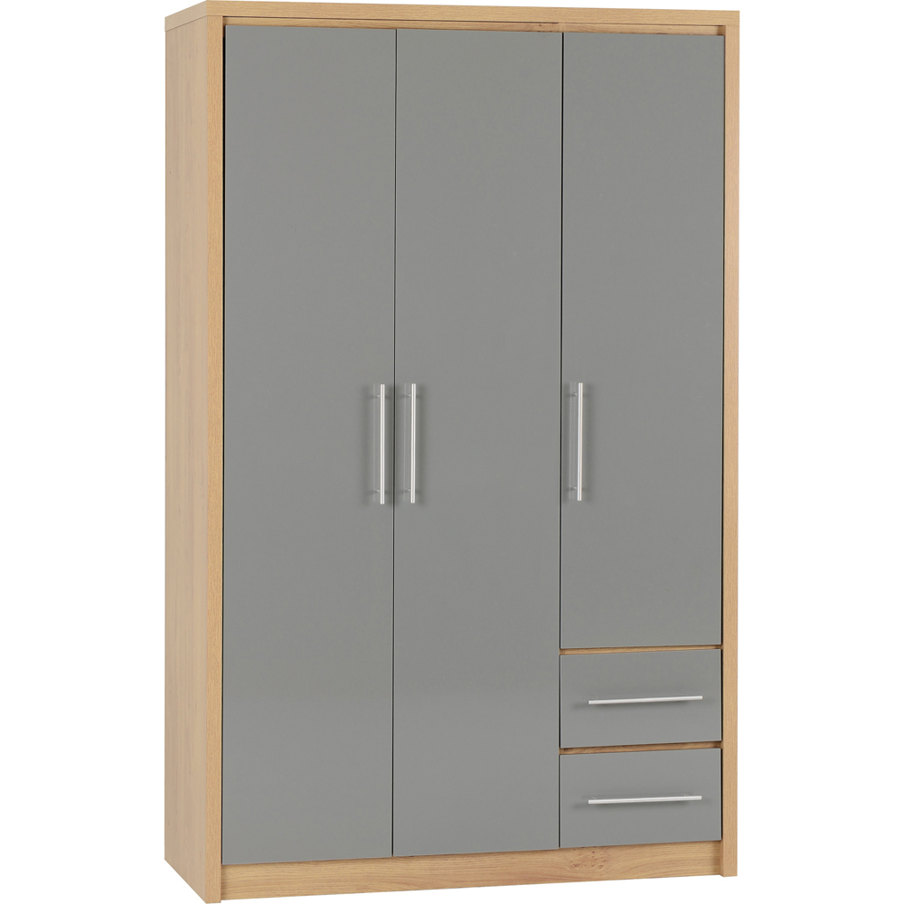 Seconique Seville 3 Door 2 Drawer Grey Gloss Light Oak Effect Veneer Wardrobe Image 2